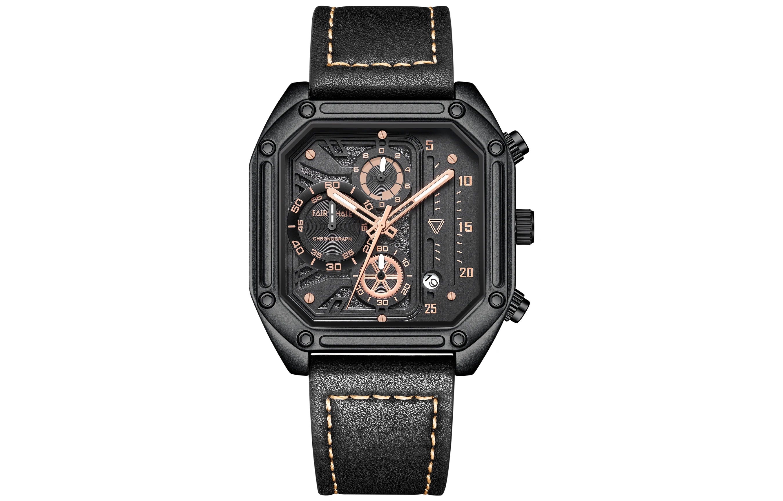 Top Brand Luxury Fashion Leather Quartz Men Watches Casual Date Chronograph Wrist Watches Octagon Male Watch-6