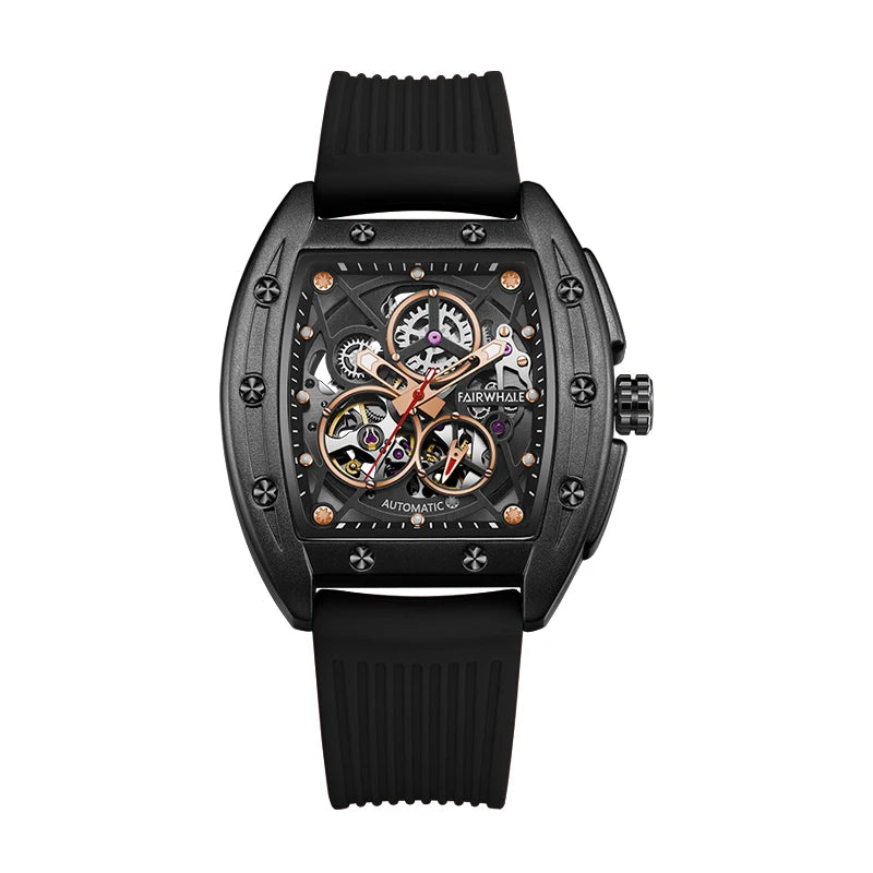 Rubber Straps Stainless Case Hollow Out Pin Buckle Automatic Mechanical Watch Waterproof 316l Stainless Steel Skeleton Men Watch-7