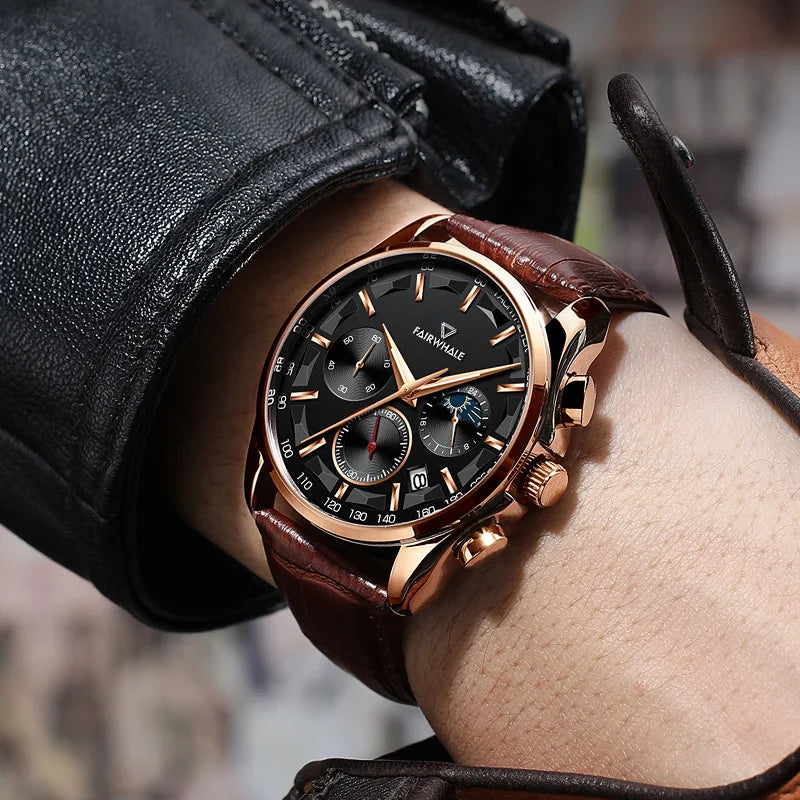 High Quality Fashion Watch Three Eyes Timing Multi-function Quartz Watches for Men Waterproof 3 ATM Moonphase WristWatch-11