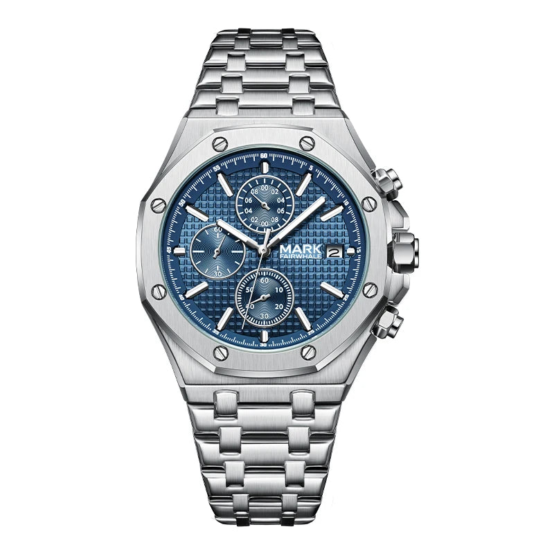 Mark Fairwhale Business Mens Watches Top Luxury Quartz Watch Men Stainless Steel Waterproof Wristwatch-6