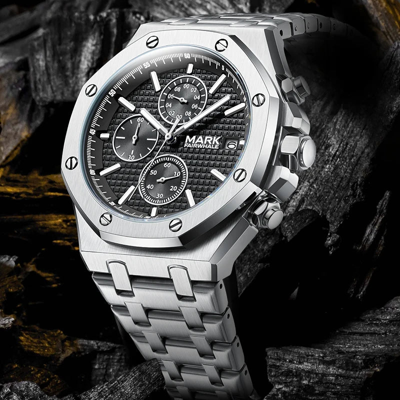 Mark Fairwhale Business Mens Watches Top Luxury Quartz Watch Men Stainless Steel Waterproof Wristwatch-0