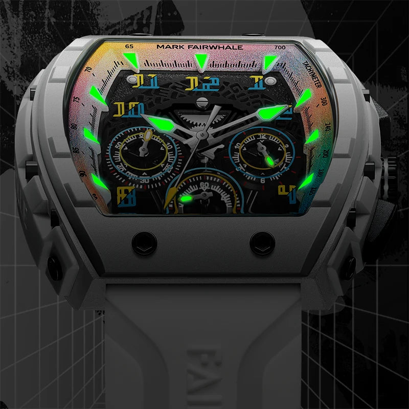 Mark Fairwhale New Trend Mens Watch Tonneau Dial Chronograph Calendar Luminous Quartz Watches for Men-5