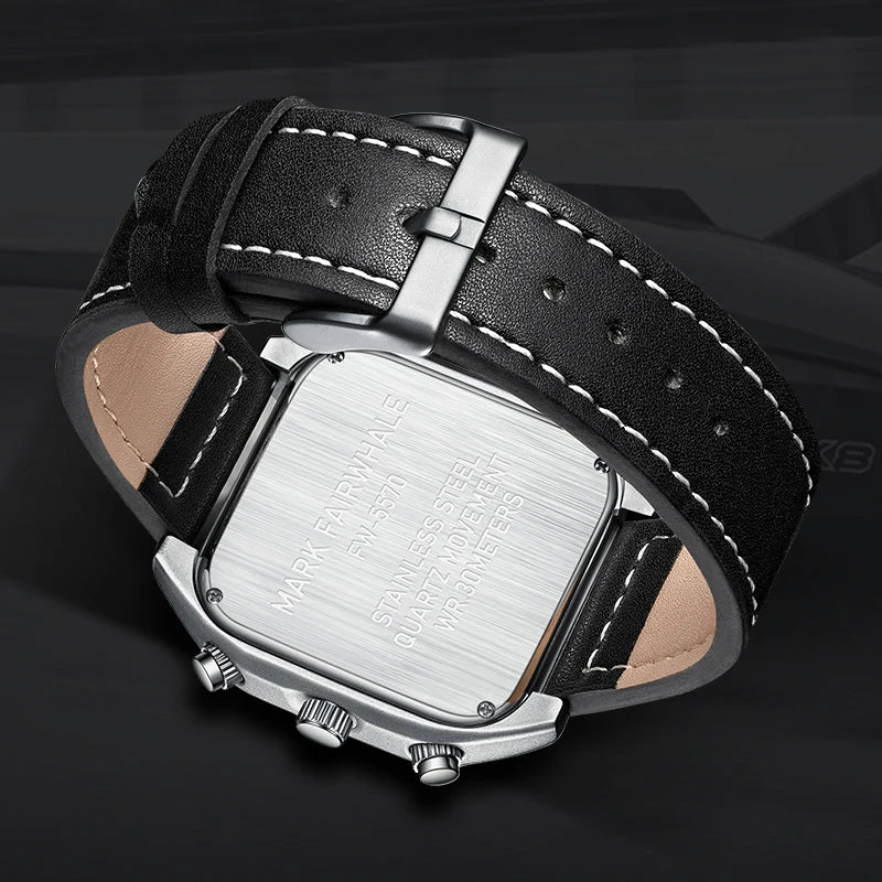 Latest Stainless Steel Skeleton Fashion Octagon Case Design 3ATM Water Resistant Calendar Leather Quartz Watches Sports Watches-3