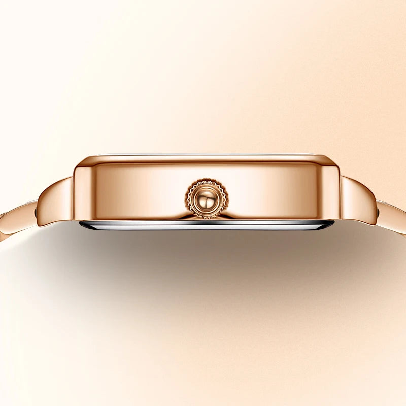 Brand Women Watches Fashion Square Ladies Quartz Watch Bracelet Set Green or Blue Dial Simple Rose Gold Stainless Luxury Watch-4