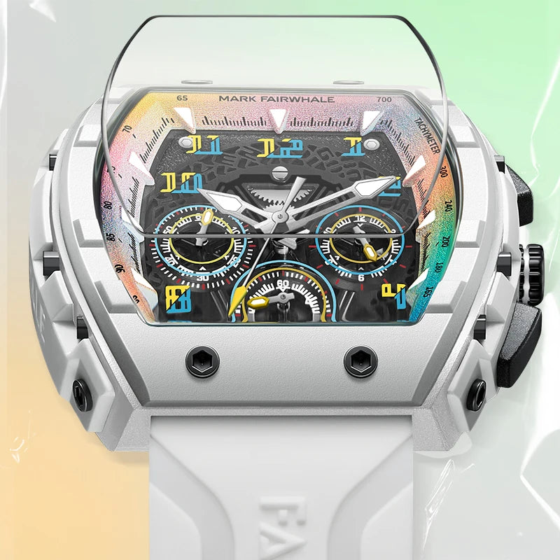 Mark Fairwhale New Trend Mens Watch Tonneau Dial Chronograph Calendar Luminous Quartz Watches for Men-3