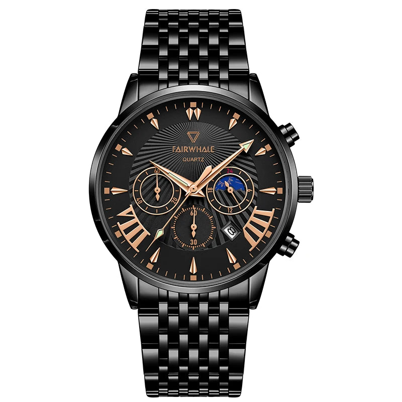 Low MOQ Customize Top Brand Luxury Men Leather Watch Stainless Steel Men Quartz Watches Date Display Multifunctional Watch-8