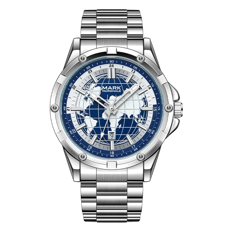 Mark Fairwhale Luxury Automatic Men's Quartz Movement Watch Stainless Steel Band and Luminous Pointer Dial Display Wrisswatch-6