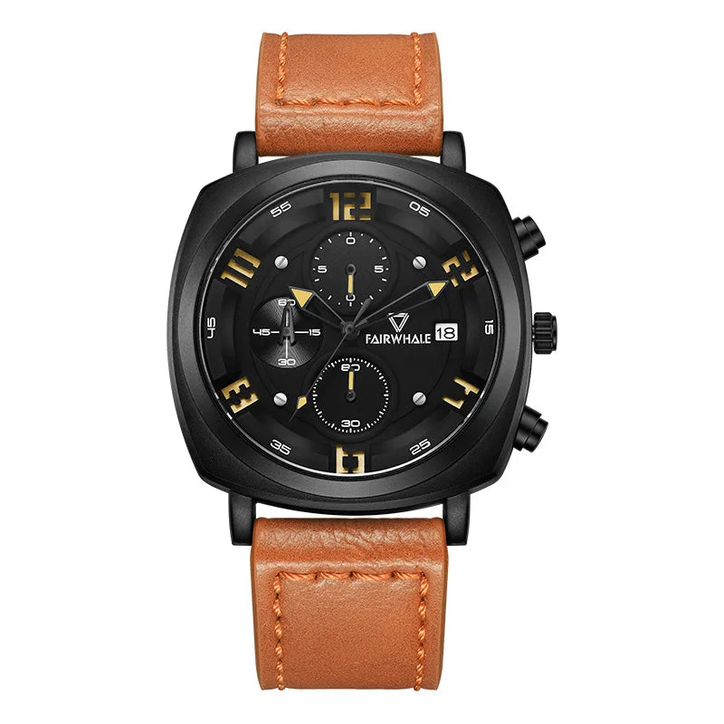 Fashion Business Men WristWatch Fairwhale Brand 5510 Stainless Steel Strap Quartz Waterproof Leather Watch for Men-0