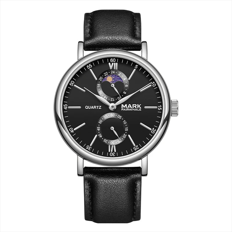 Mark Fairwhale 2023 Business Men Watches Brand Leather Waterproof Sport Quartz Chronograph Watch Men Clock-6