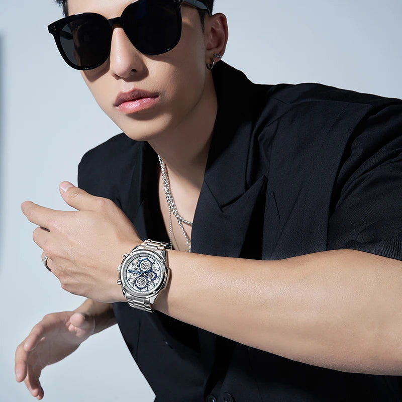 Mark Fairwhale Classic Brand Luxury Stainless Steel Strap Watch Multifunctional Quartz Watch Men Waterproof Chronograph Watch-4
