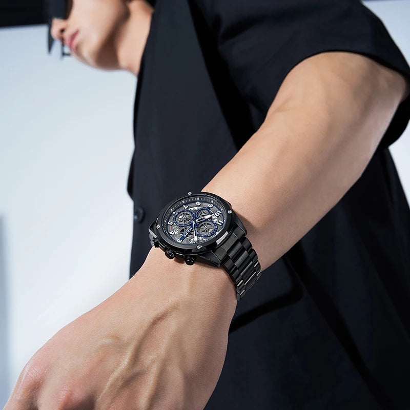 Mark Fairwhale Classic Brand Luxury Stainless Steel Strap Watch Multifunctional Quartz Watch Men Waterproof Chronograph Watch-5