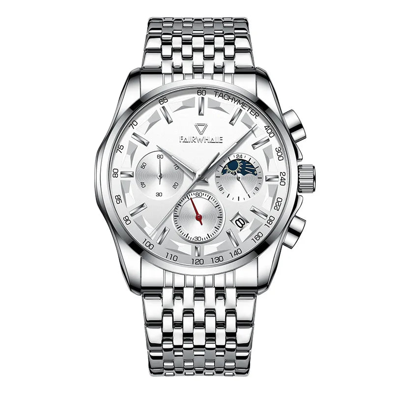 High Quality Fashion Watch Three Eyes Timing Multi-function Quartz Watches for Men Waterproof 3 ATM Moonphase WristWatch-3