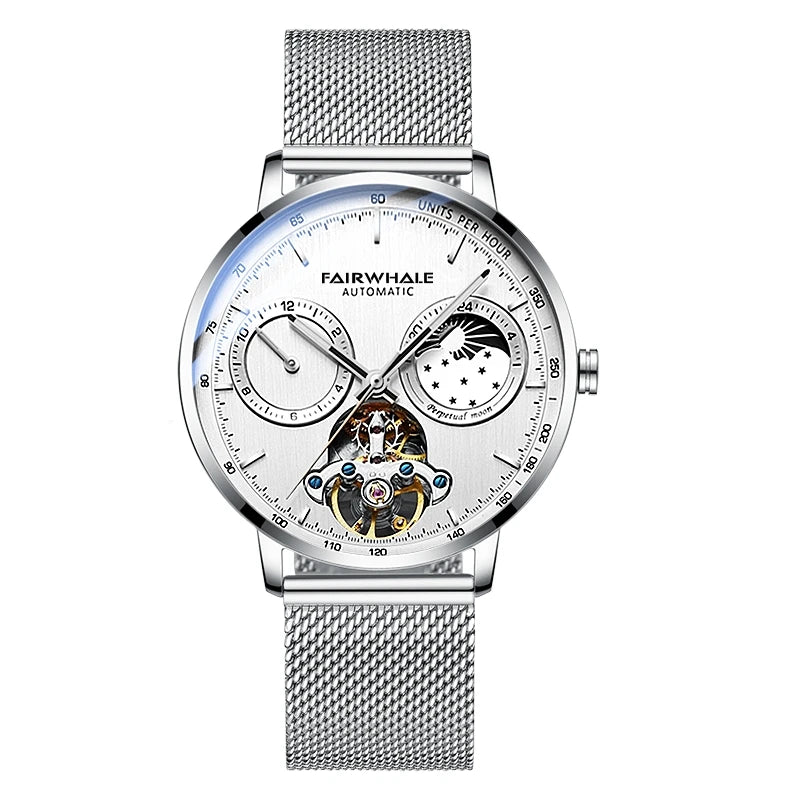 Black Luxury Mechanical Movement Automatic Fashion Leather Strap Men Tourbillon Wrist Watch-2