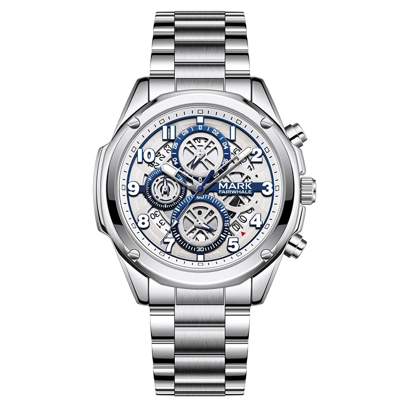 Mark Fairwhale Classic Brand Luxury Stainless Steel Strap Watch Multifunctional Quartz Watch Men Waterproof Chronograph Watch-6