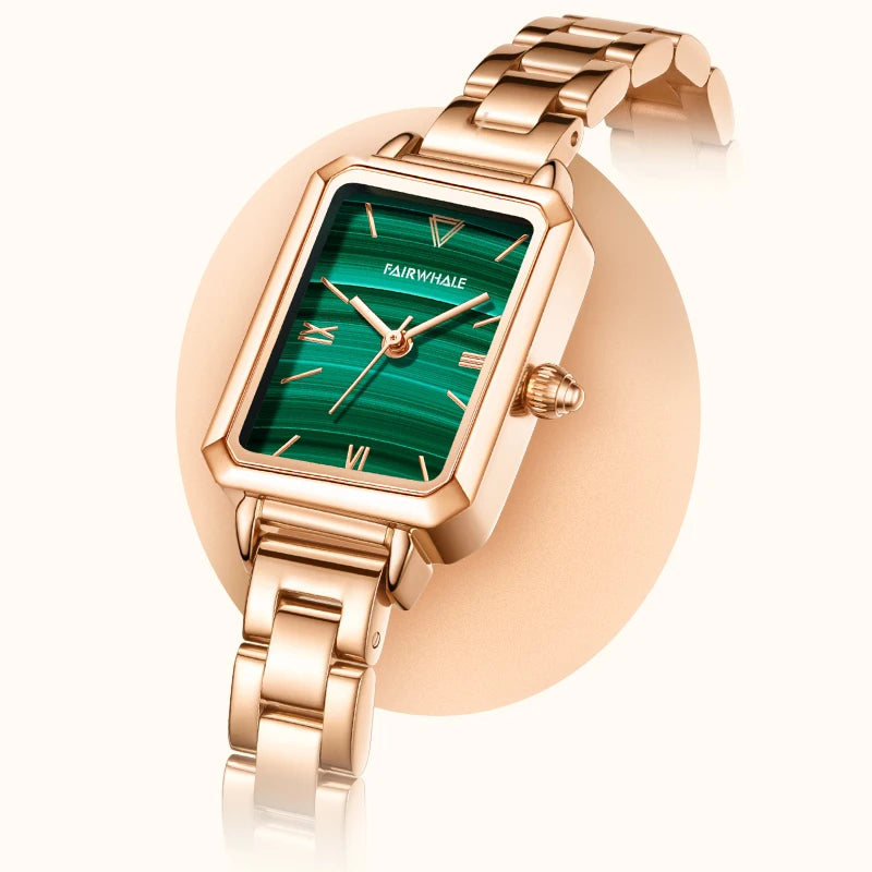 Brand Women Watches Fashion Square Ladies Quartz Watch Bracelet Set Green or Blue Dial Simple Rose Gold Stainless Luxury Watch-2