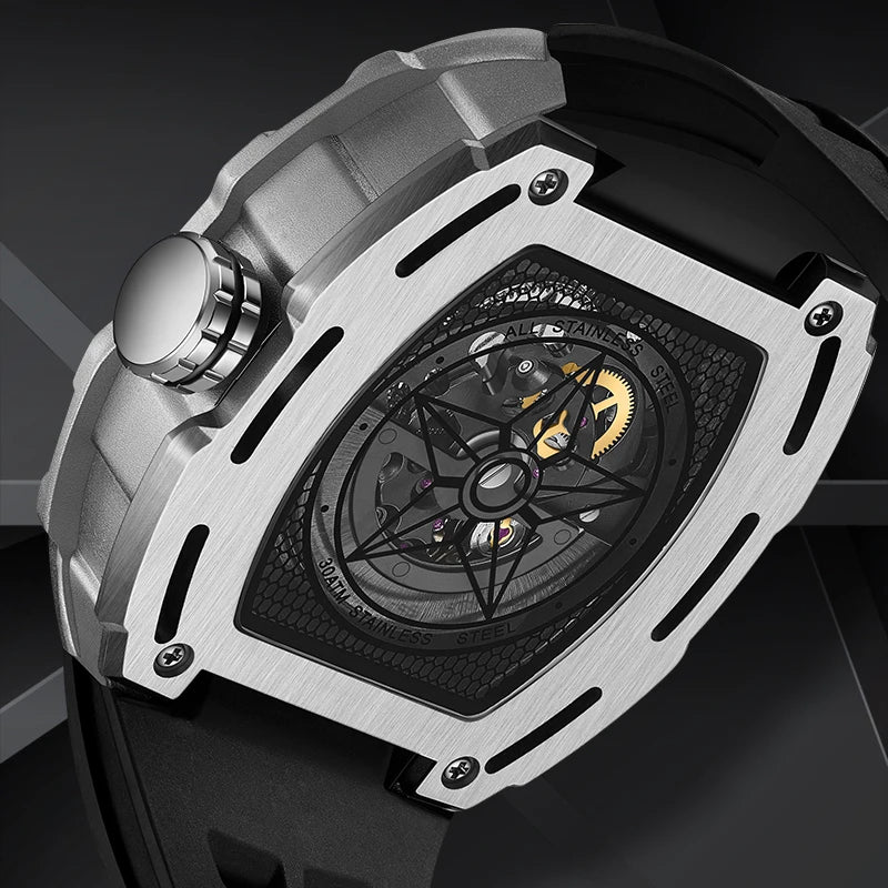 Mark Fairwhale 2023  Fashion Sport Wine Barrel Watch 316L Stainless Steel Case Silicone Strap Mechanical Watches Men-4