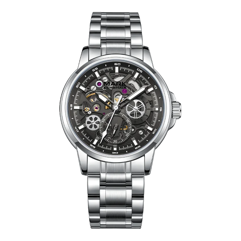 Mark Fairwhale Automatic Mechanical Skeleton Watch Luminous Water Resistant Metal Mens Casual Commute Watch-7