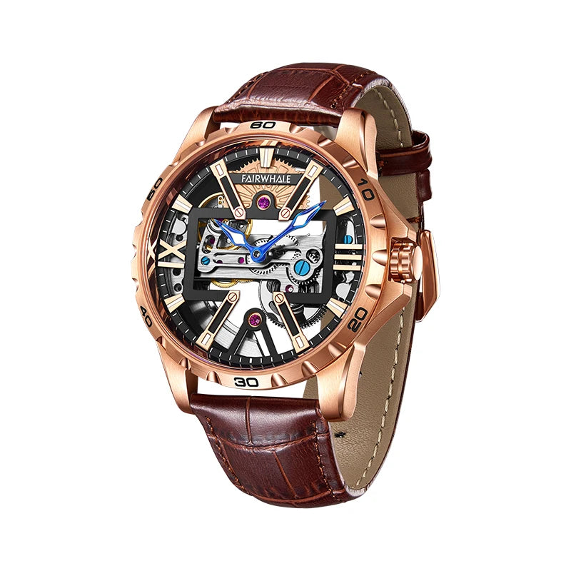 Luxury Business Steel Strap Watch Original Automatic Mechanical Skeleton Transparent Mechanical Watch for Men-6