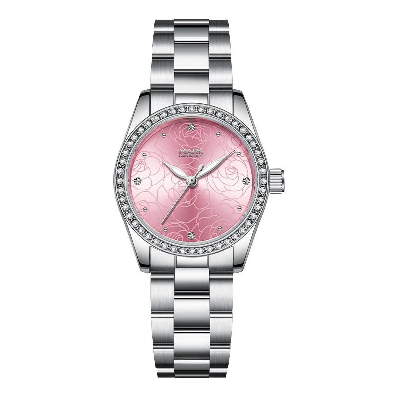 Mark Fairwhale Hot Sale Fashion Flower Quartz Dial Bracelet Stainless Steel Strap Women Watches Full Diamonds Girls Relogio-6