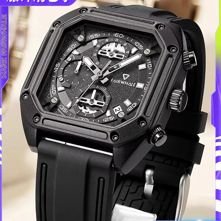 Fairwhale  New Watches Men Chronograph Sport Watches High Quality Silicone Strap Quartz Wristwatch-1