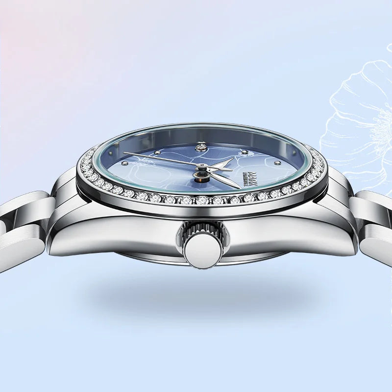 Mark Fairwhale Hot Sale Fashion Flower Quartz Dial Bracelet Stainless Steel Strap Women Watches Full Diamonds Girls Relogio-2
