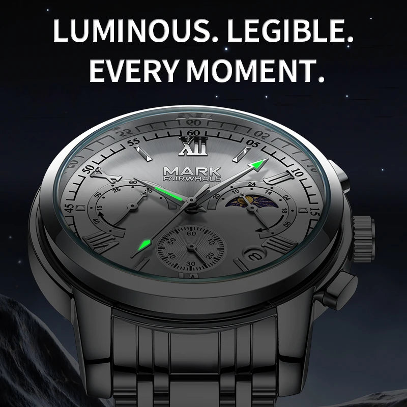 Mark Fairwhale 2025 New Mens Watch Sun Moon Star Dial Modern Stylish Luminous Water Resistant Quartz Watch Wholesale-5