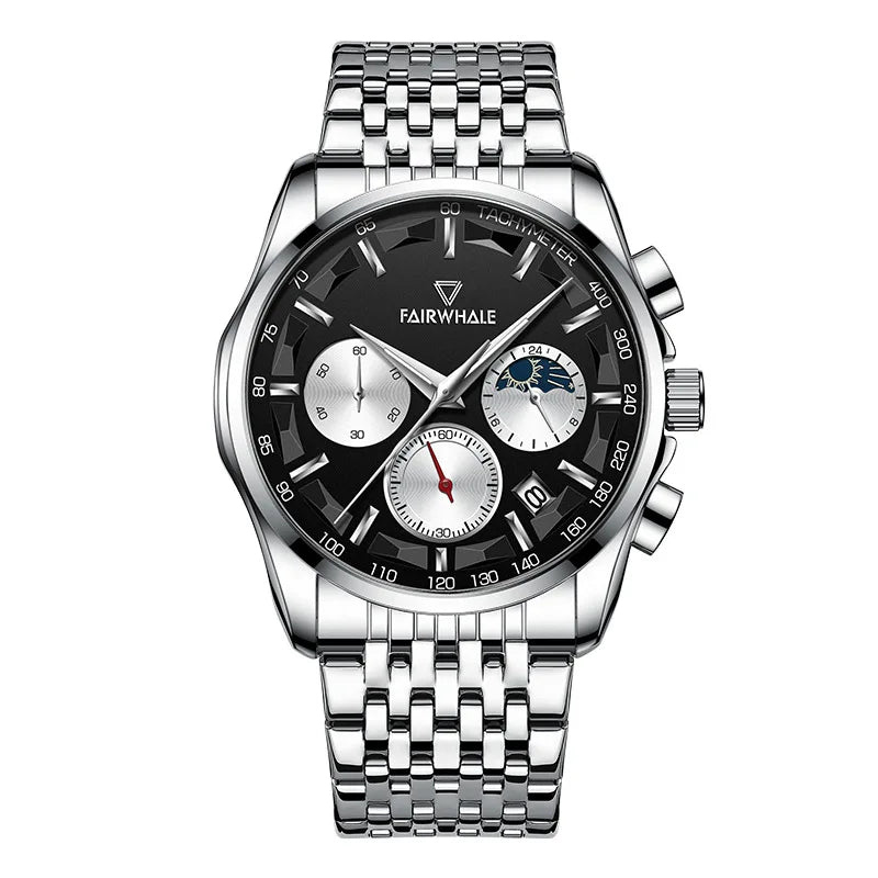 High Quality Fashion Watch Three Eyes Timing Multi-function Quartz Watches for Men Waterproof 3 ATM Moonphase WristWatch-6