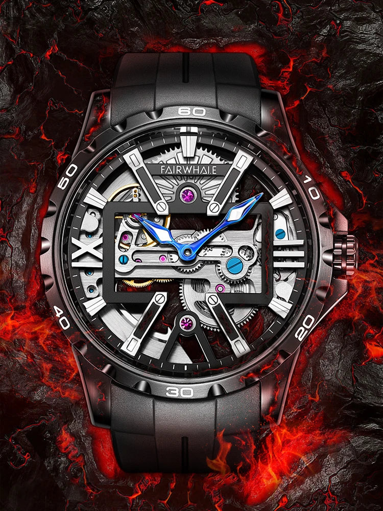 Luxury Business Steel Strap Watch Original Automatic Mechanical Skeleton Transparent Mechanical Watch for Men-1