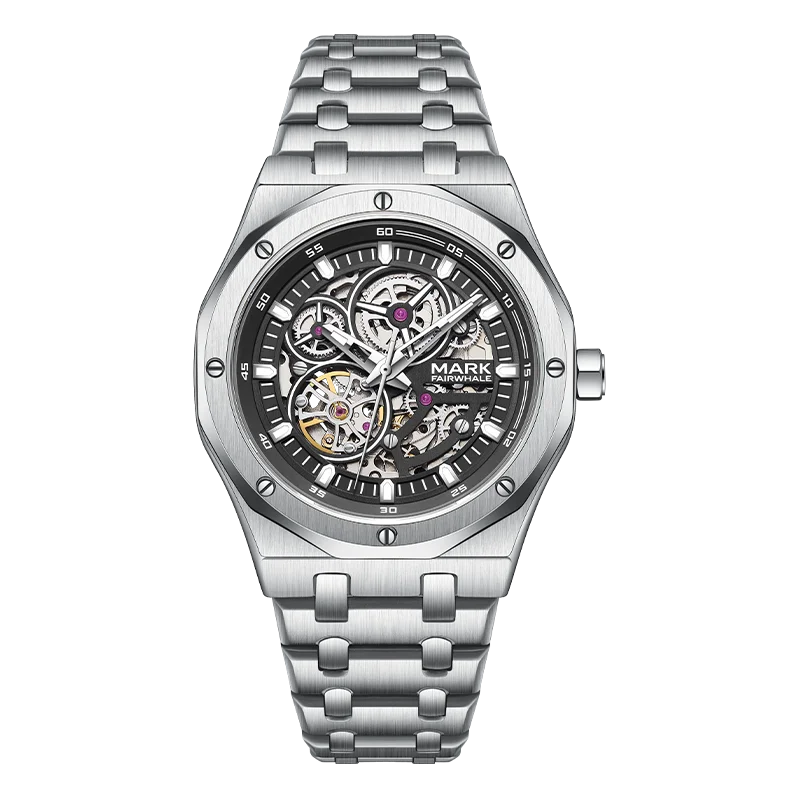 Mark Fairwhale 2024 New Men's Business Fashion Watch Hollow Waterproof Luminous Automatic Mechanical Watch-6
