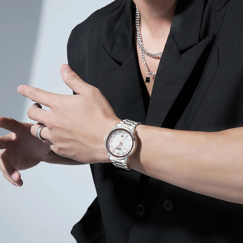 Mark Fairwhale New Ultra-thin Men's Stainless Steel Quartz Watch Luminous Dial Date 30m Waterproof Silver Finish Alloy Case-0
