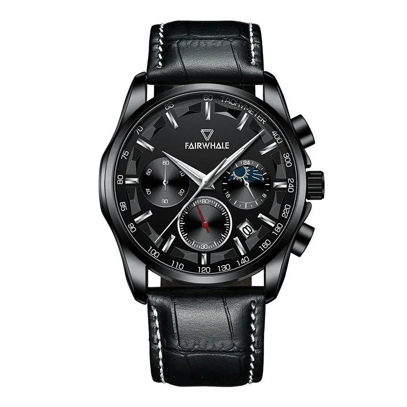 High Quality Fashion Watch Three Eyes Timing Multi-function Quartz Watches for Men Waterproof 3 ATM Moonphase WristWatch-10
