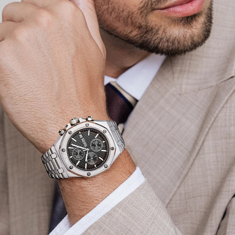 Mark Fairwhale Business Mens Watches Top Luxury Quartz Watch Men Stainless Steel Waterproof Wristwatch-5