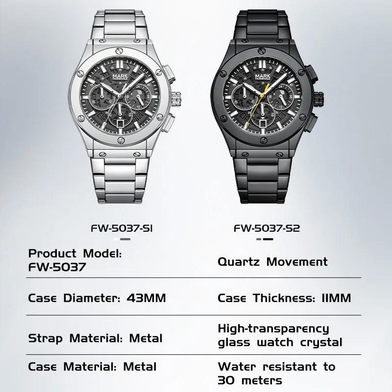 Mark Fairwhale Hot Selling Luxury Men's Quartz Wrist Watch Six-Pin Chronograph Watch Night Light Pointer Fashion Quartz Watch-4