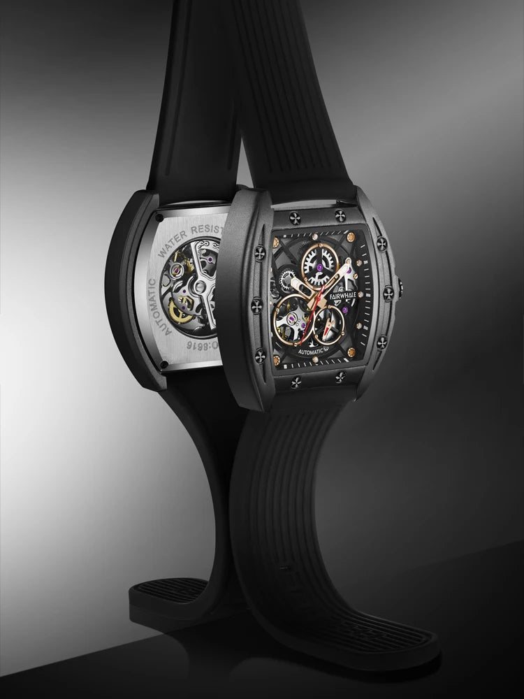 Rubber Straps Stainless Case Hollow Out Pin Buckle Automatic Mechanical Watch Waterproof 316l Stainless Steel Skeleton Men Watch-4