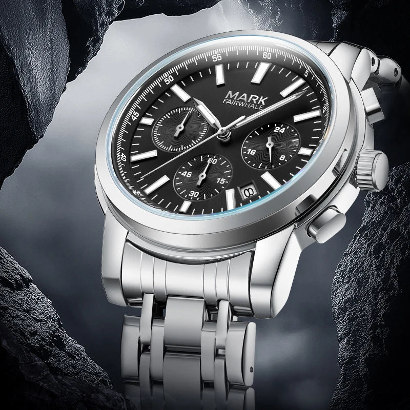 Mark Fairwhale New Arrival Business Casual Style Men's Multifunctional Three Eye Chronograph Quartz Watch Factory Wholesale-0
