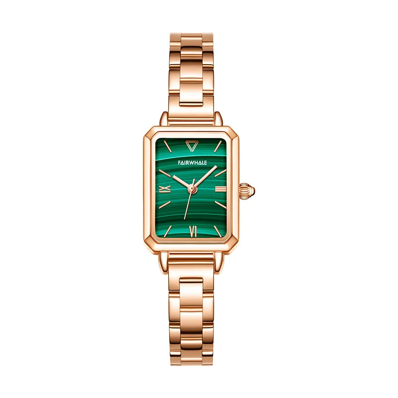 Brand Women Watches Fashion Square Ladies Quartz Watch Bracelet Set Green or Blue Dial Simple Rose Gold Stainless Luxury Watch-6