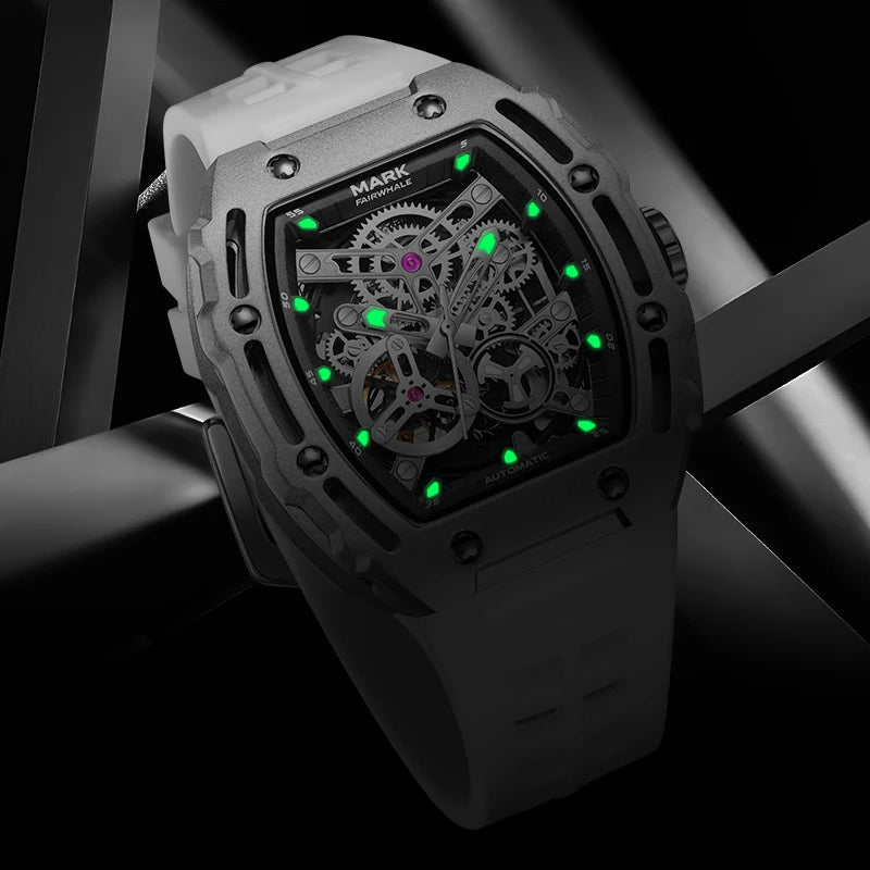 Mark Fairwhale 2023  Fashion Sport Wine Barrel Watch 316L Stainless Steel Case Silicone Strap Mechanical Watches Men-5