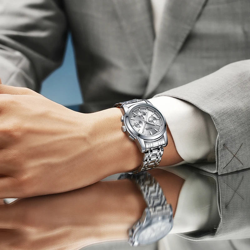 Mark Fairwhale New Arrival Business Casual Style Men's Multifunctional Three Eye Chronograph Quartz Watch Factory Wholesale-3