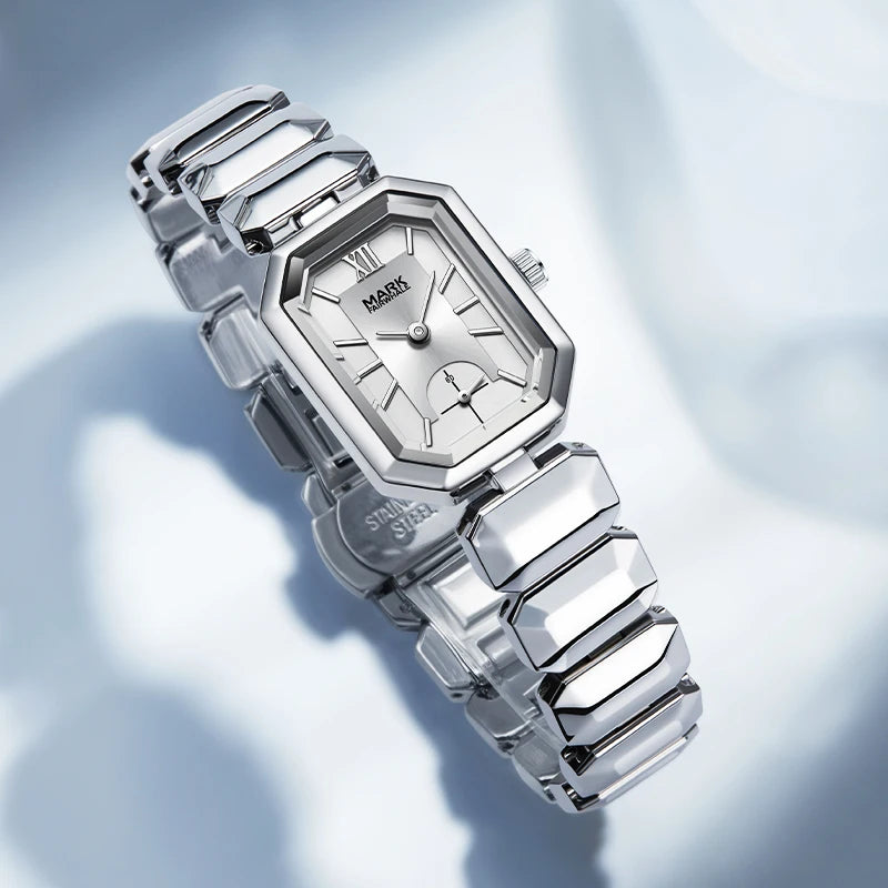 Mark Fairwhale Women Quartz Watch High Clear Mirror Hour Clock Classic Stainless Steel Clock Waterproof Luxury Chronograph Watch-0