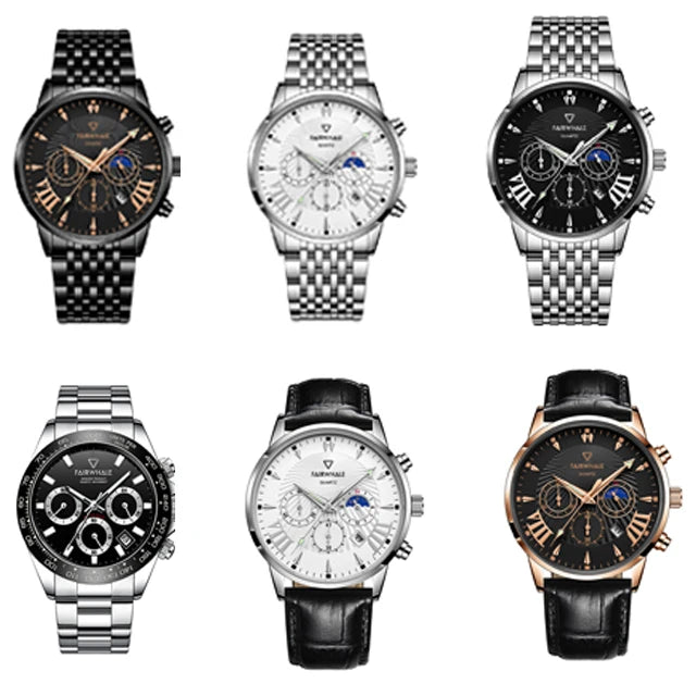 Low MOQ Customize Top Brand Luxury Men Leather Watch Stainless Steel Men Quartz Watches Date Display Multifunctional Watch-2