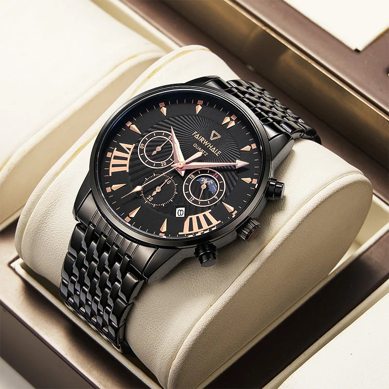 Low MOQ Customize Top Brand Luxury Men Leather Watch Stainless Steel Men Quartz Watches Date Display Multifunctional Watch-0