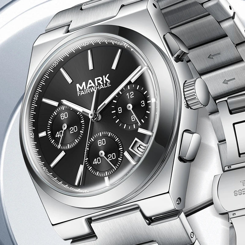 Mark Fairwhale Luxury Design Stainless Steel Band High Quality Men Chronograph Quartz Watch-2