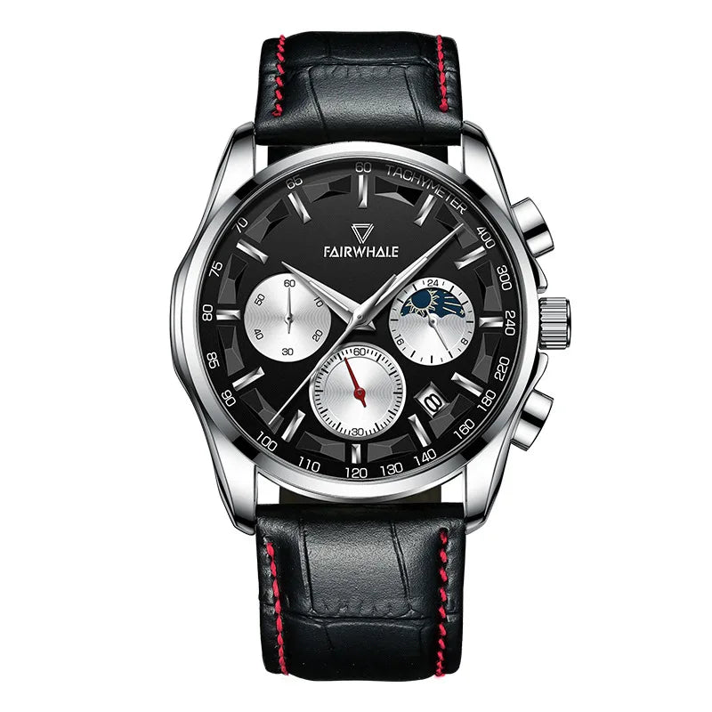 High Quality Fashion Watch Three Eyes Timing Multi-function Quartz Watches for Men Waterproof 3 ATM Moonphase WristWatch-14