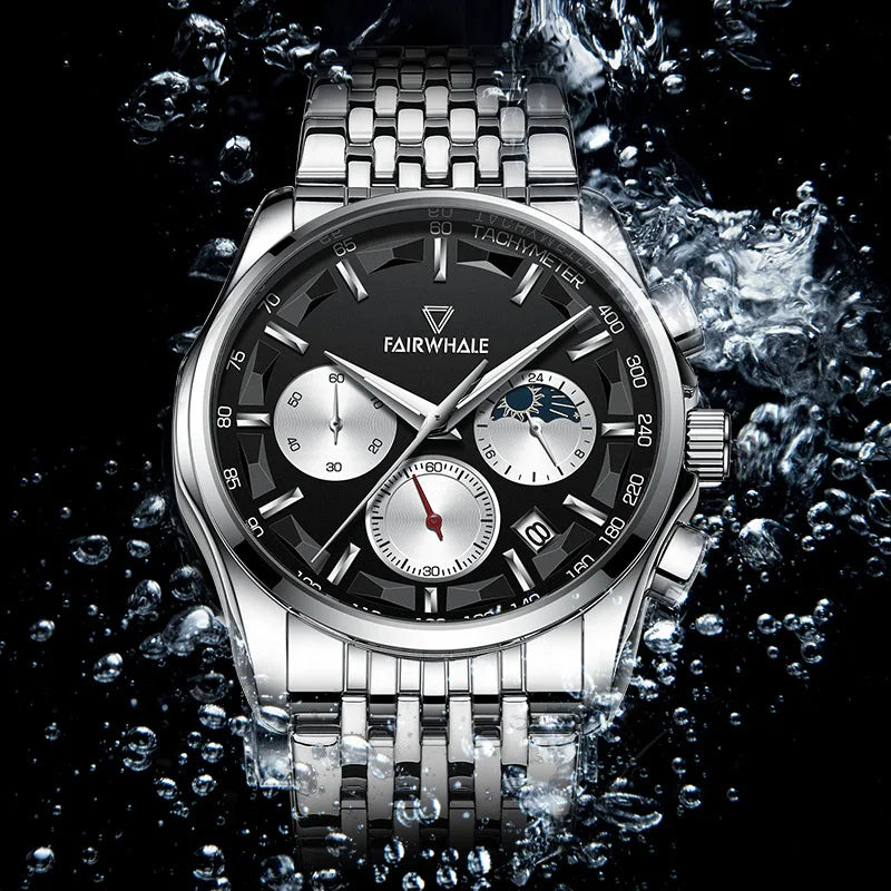 High Quality Fashion Watch Three Eyes Timing Multi-function Quartz Watches for Men Waterproof 3 ATM Moonphase WristWatch-1