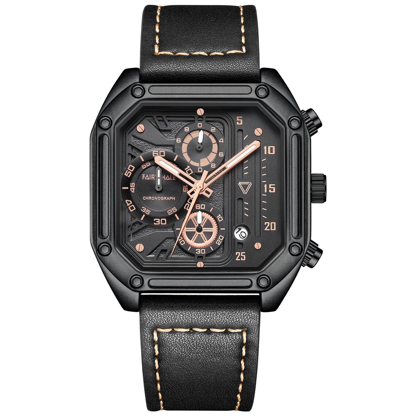 Top Brand Luxury Fashion Leather Quartz Men Watches Casual Date Chronograph Wrist Watches Octagon Male Watch-1