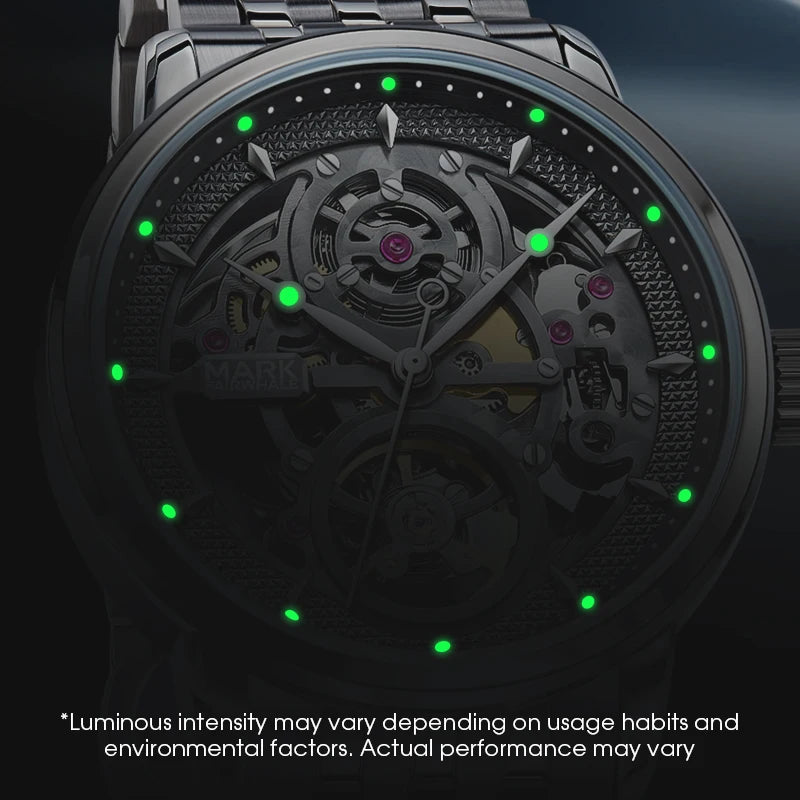 Mark Fairwhale Luxury Skeleton Design Wrist Watch Stainless Steel Strap Waterproof Business Automatic Mens Mechanical Watches-3