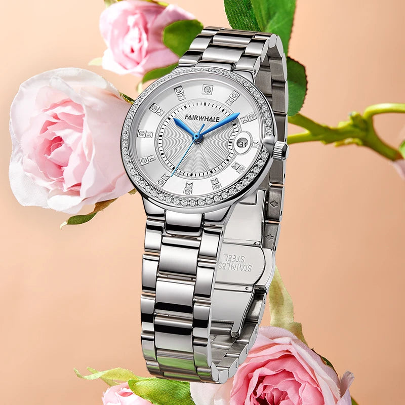 Mark Fairwhale Round Alloy Case Quartz Women's Watch Hot Sale Fashionable Wrist Bracelet for Lady Diamond Dial Luxury Wristwatch-0