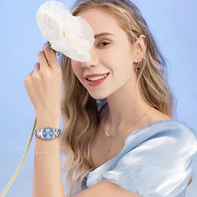 Mark Fairwhale Hot Sale Fashion Flower Quartz Dial Bracelet Stainless Steel Strap Women Watches Full Diamonds Girls Relogio-5