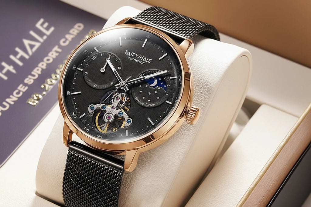 Black Luxury Mechanical Movement Automatic Fashion Leather Strap Men Tourbillon Wrist Watch-1