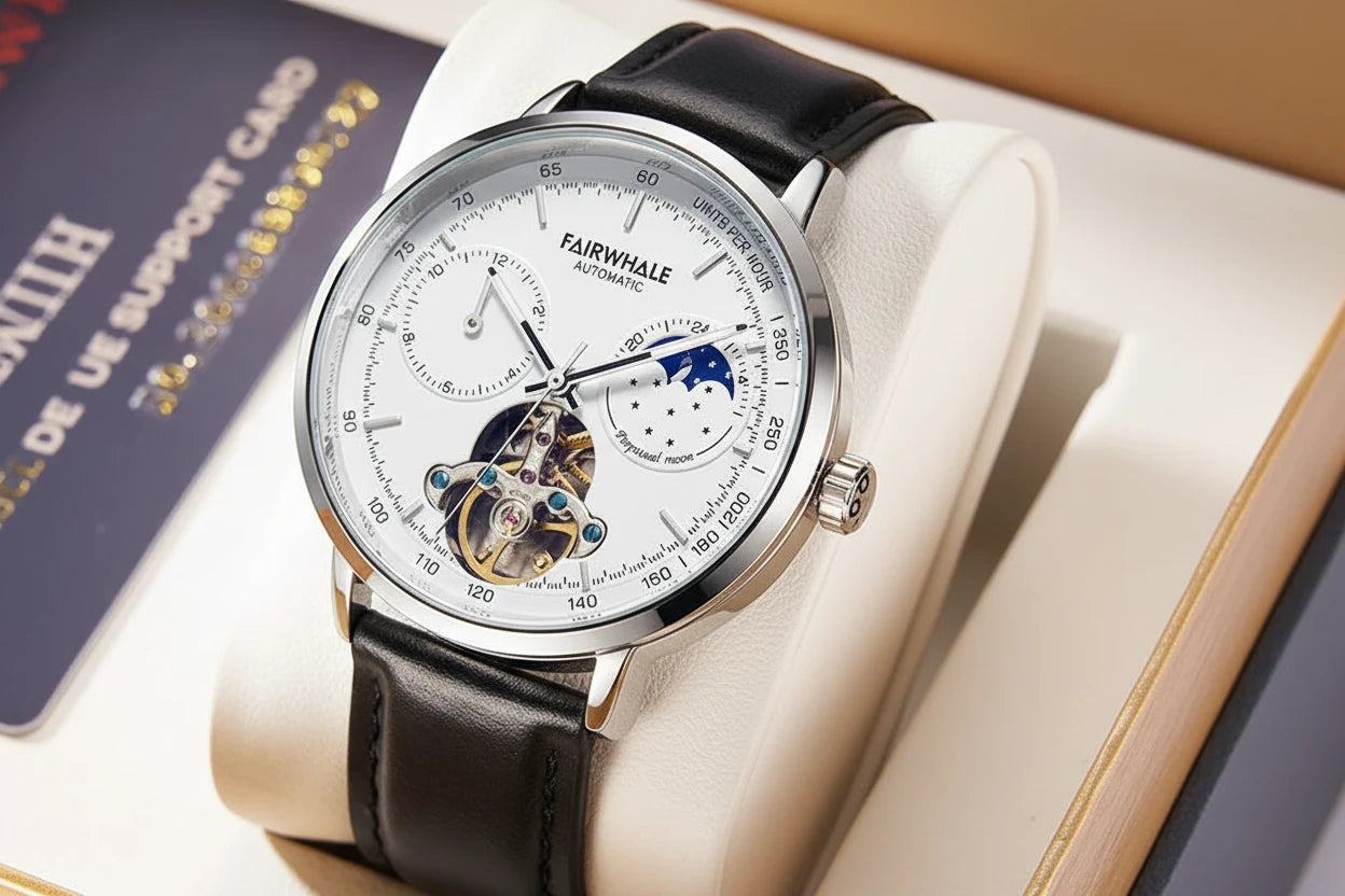 Black Luxury Mechanical Movement Automatic Fashion Leather Strap Men Tourbillon Wrist Watch-4